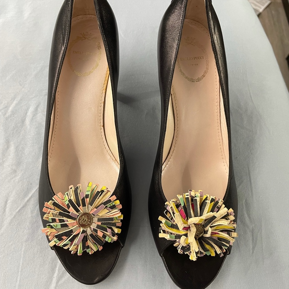 Authentic Pucci black leather Peep Toe Heels 41